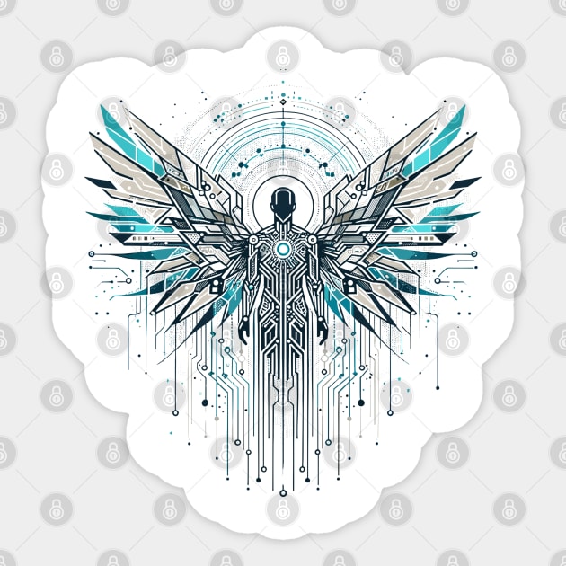 Digital Seraph: Futuristic Angel Sticker by Graphic Wonders Emporium
